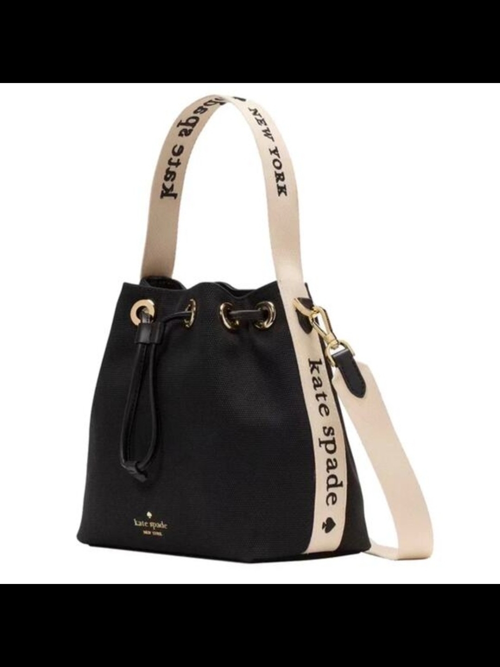 kate spade Black Canvas Bucket Bag with Cream Strap brand new - Picture 4 of 5